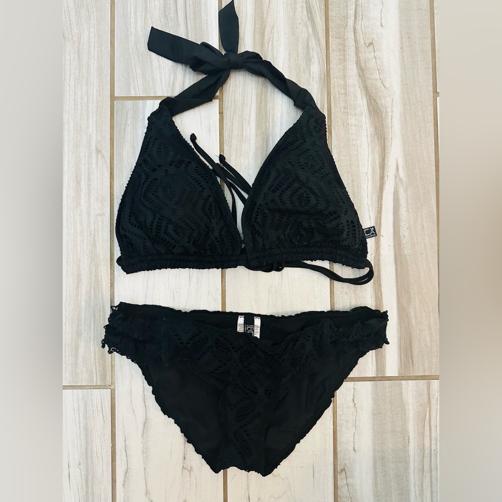 Becca by Rebecca Virtue: Crochet style bikini, Black, DDD, Large